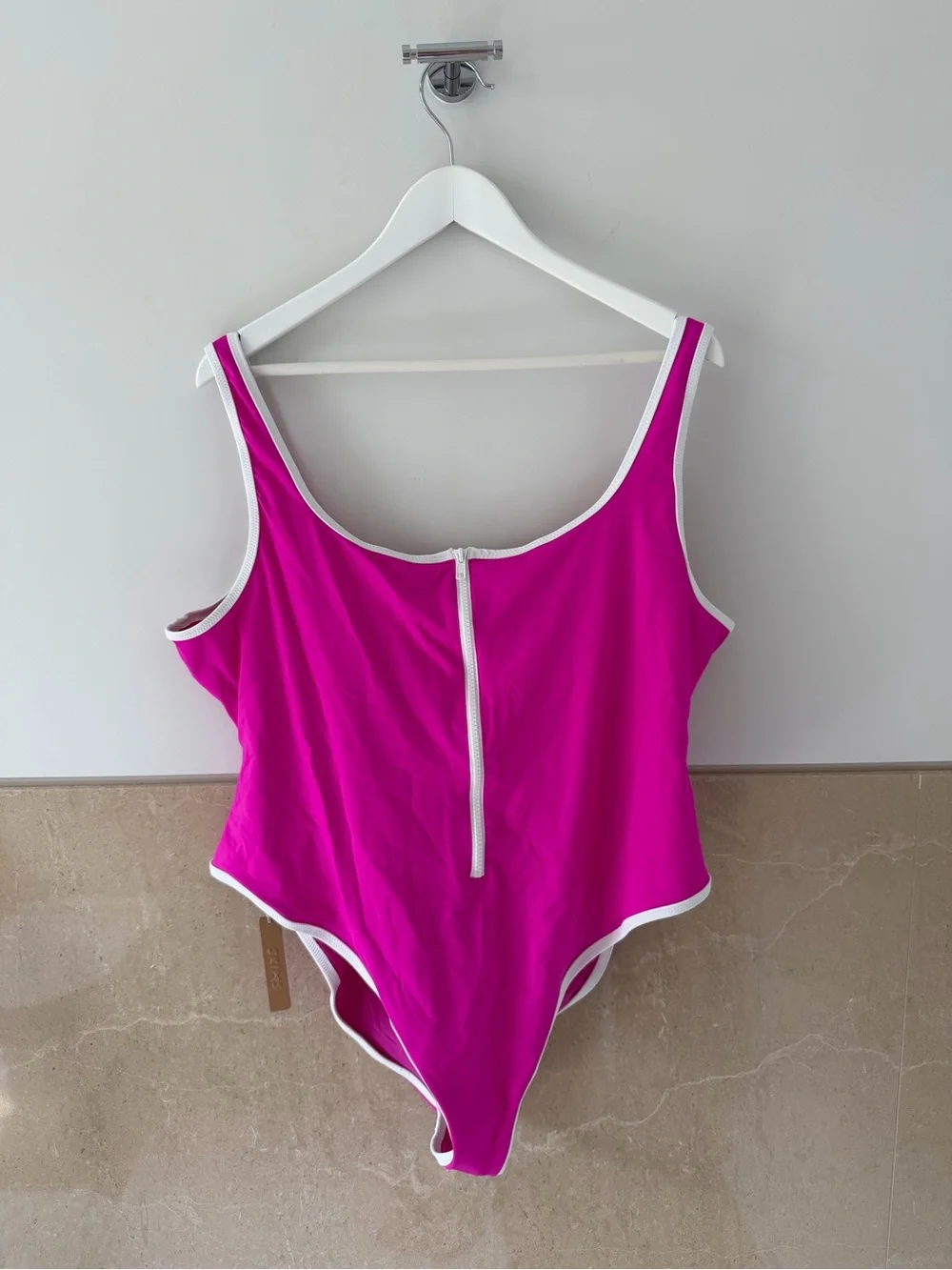 NWT - SKIMS Hot Pink One-Piece Swimsuit with White Trim (3X)